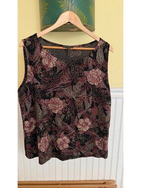 Floral Velvet Tank Top By Dressbarn Collection Woman Size 18/20 Black Pink Gold